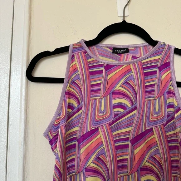 Vintage Feline USA 80s Pattern Tank Top with Lace Trim - Picture 3 of 5